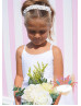 White Pleated Tulle Pearl Flower Girl Dress